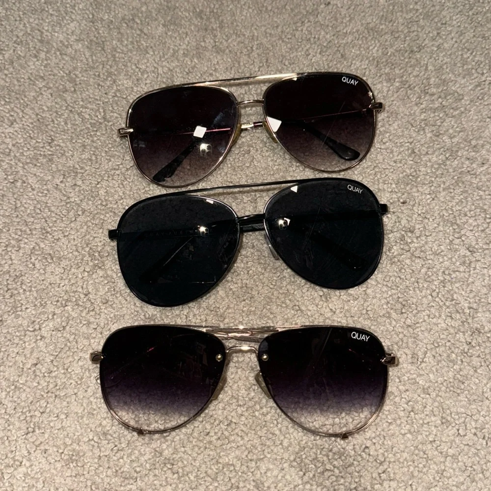 Quay Australia Black and Gradient Black Aviator Sunglasses Trio